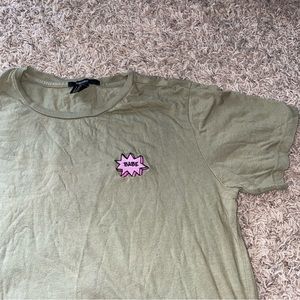 Green Embroided Babe Comic Tee